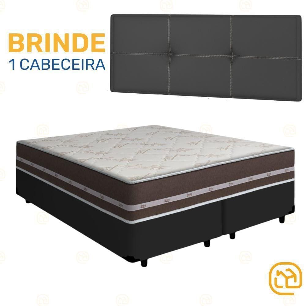 Box Queen Preta + Cabeceira Preta + Colchão De Molas 158cm