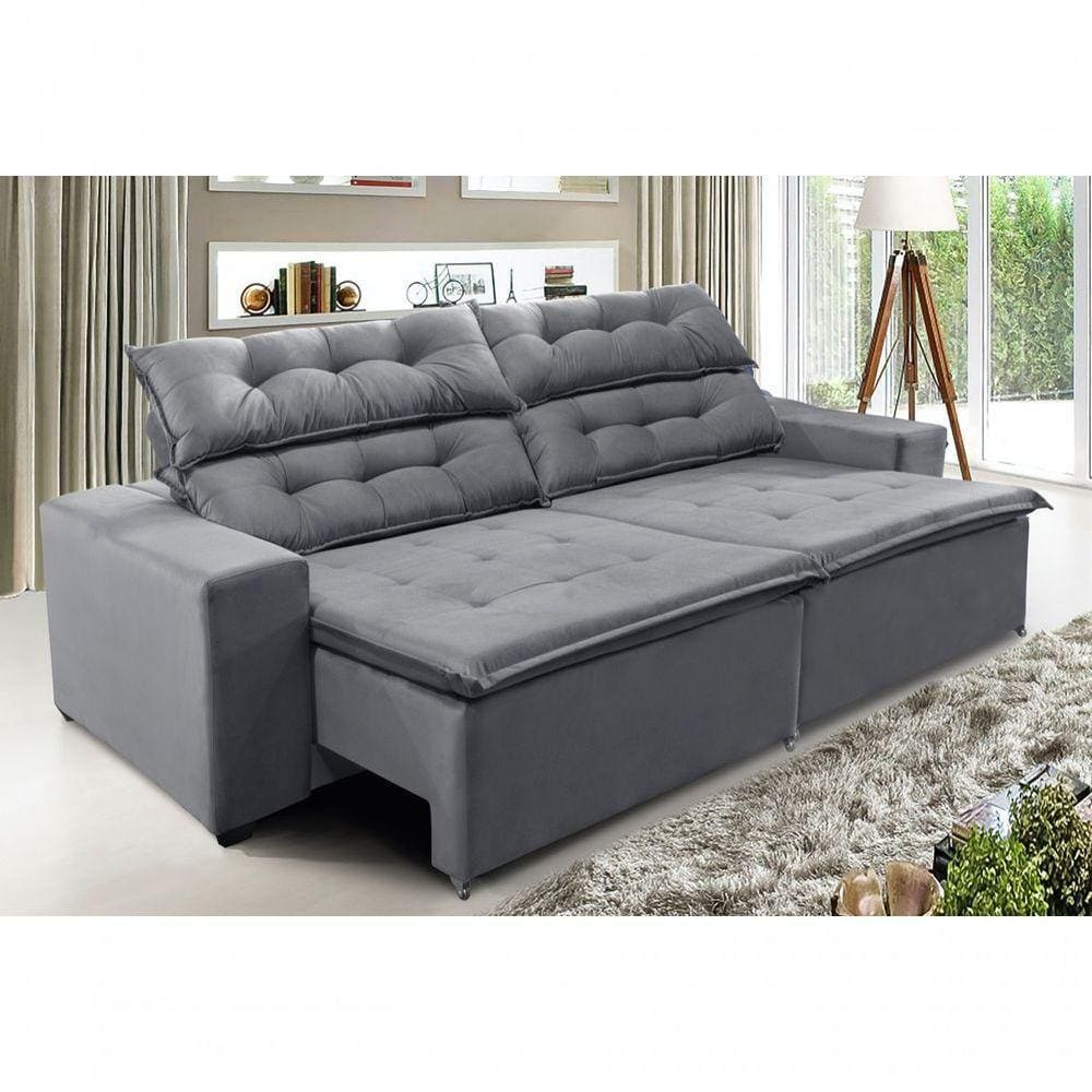 Sofá Concepit 290cm Retrátil Com Molas Cinza