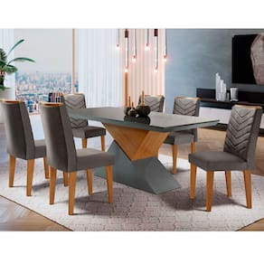 sala de jantar Aster 180 Tampo em MDF Canto Reto com 6 Cadeiras Liz Moderna