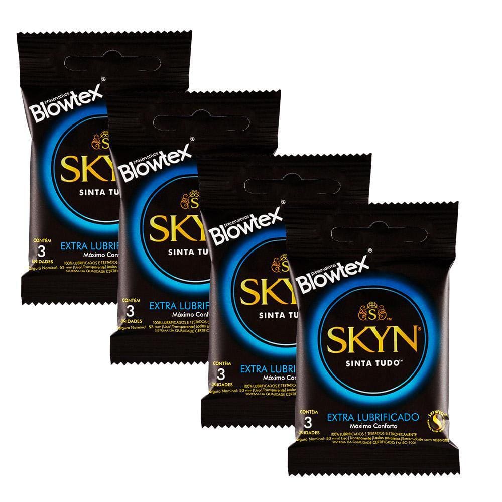 Kit 4 Pacotes Preservativo SKYN Extra Lubrificado C/ 3 Unidades Cada