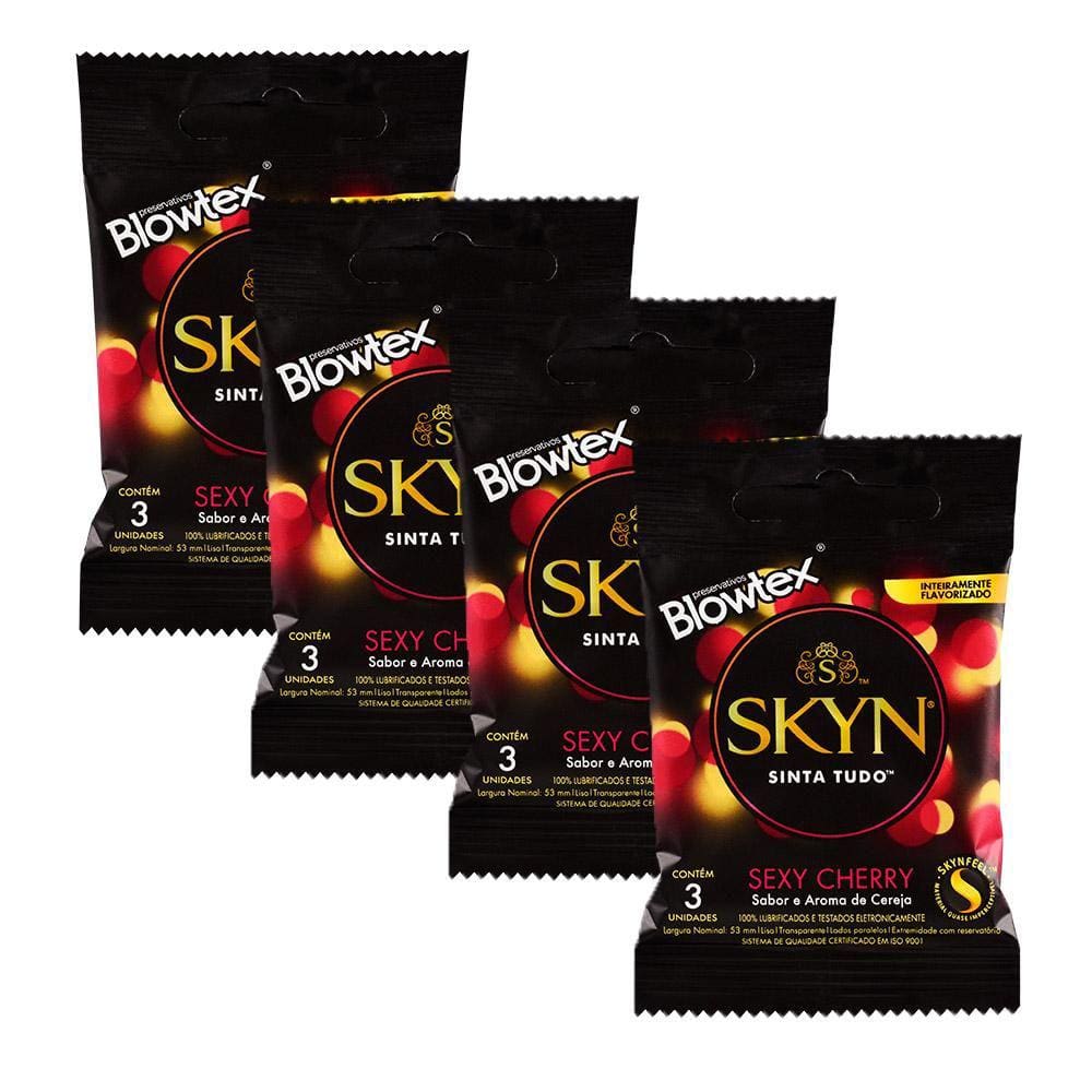 Kit 4 Pacotes Preservativo SKYN Sexy Cherry C/ 3 Unidades Cada