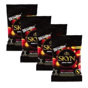 Kit 4 Pacotes Preservativo SKYN Sexy Cherry C/ 3 Unidades Cada