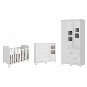Quarto de Bebê Completo com Guarda Roupa 3 Portas Berço Americano Cômoda Uli 4 Gavetas Móveis Peroba