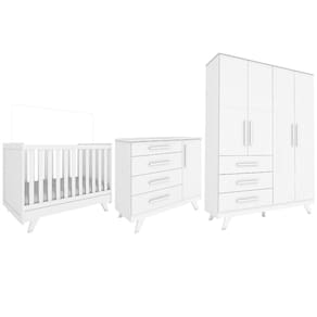 Quarto Bebê Retrô Completo com Guarda Roupa 4 Portas Berço Mini Cama Cômoda 4 Gavetas Móveis Peroba