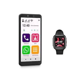 Combo Tech - Celular ObaSmart Conecta 4G + SeniorWatch 4G Wi-Fi Preto - OB026K