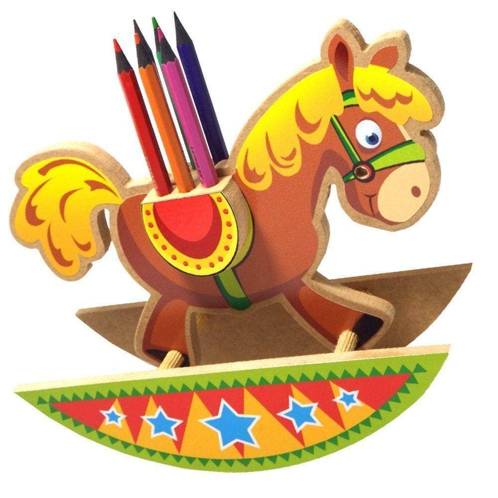 Cavalo Lápis Pedagógico Balanço Madeira Colorido Artesanatos