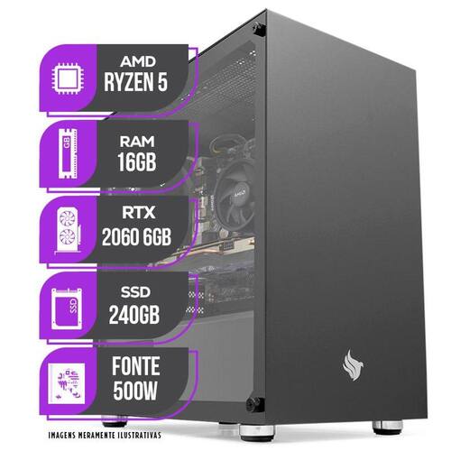 PC Pichau Gamer, AMD Ryzen 5 5600, GeForce RTX 2060 6GB, 8GB DDR4, SSD 240GB