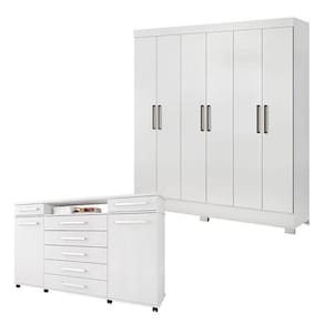 Cômoda London e Guarda Roupa Casal Prático Branco - Demóbile