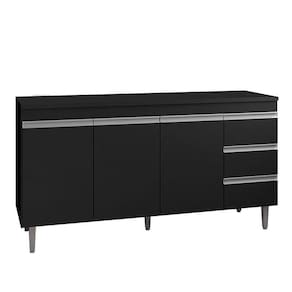 Balcão de Cozinha Andréia com Tampo 150 cm Preto Fosco - AJL