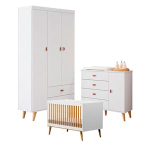 Quarto de Bebê Duda com Berço Americano Ligia Branco Acetinado Bétula - Carolina Móveis