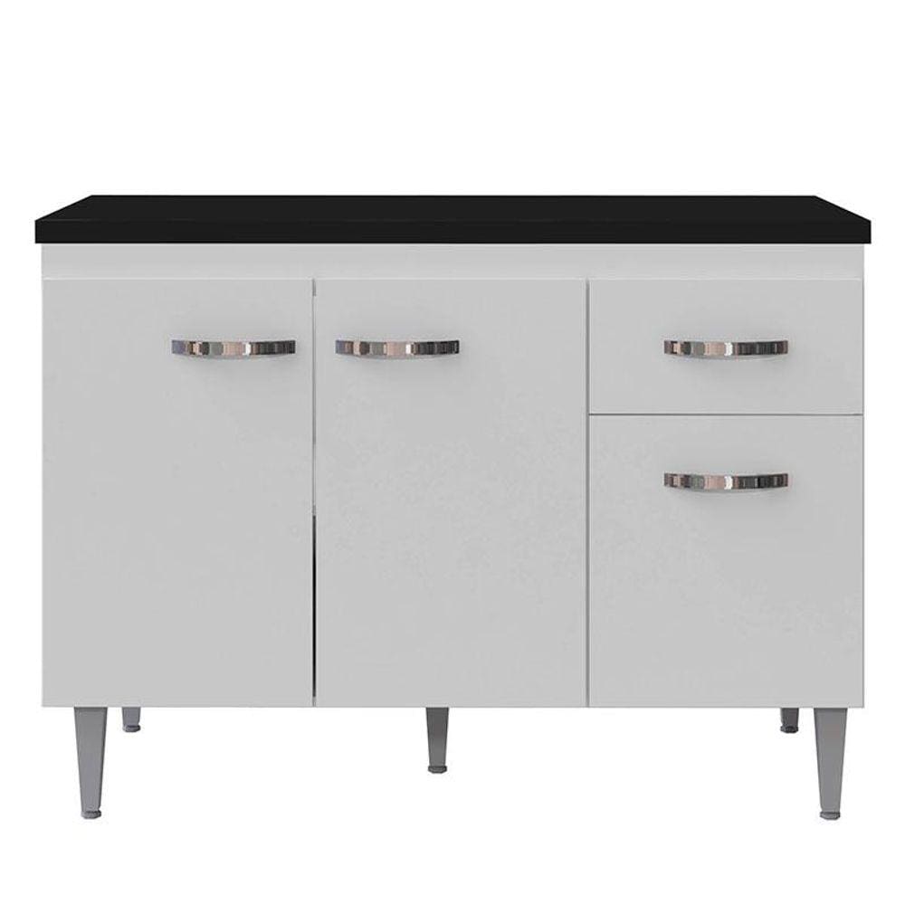Balcão de Cozinha Gabriela Branco Flex com Tampo 120 cm Preto Fosco - AJL