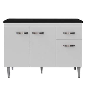 Balcão de Cozinha Gabriela Branco Flex com Tampo 120 cm Preto Fosco - AJL