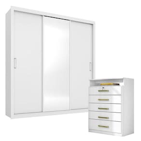 Cômoda Triunfo e Guarda Roupa Casal Residence Branco - Demóbile