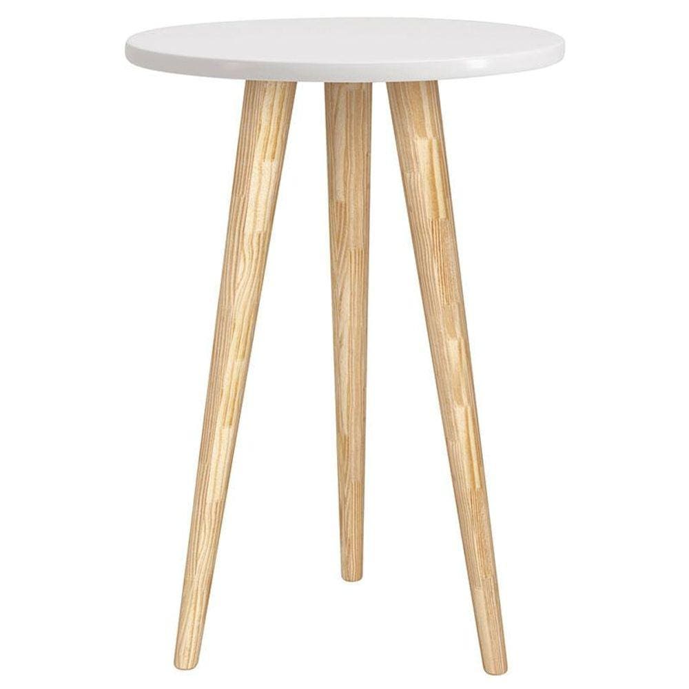 Mesa de Canto Theo Branco Madeira Natural - Reller