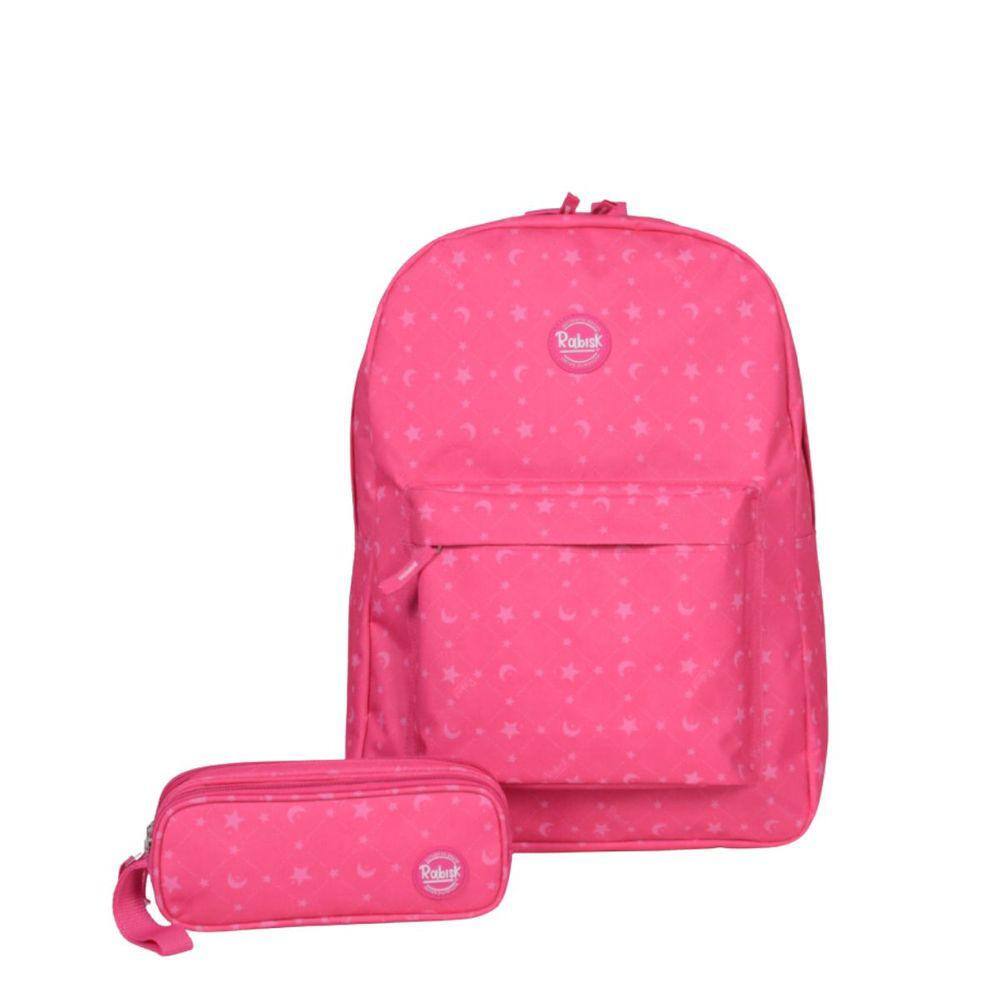Kit Escolar Juvenil Mochila Impermeável RK2332 + Estojo Duplo RK2342 Rabisk Stars