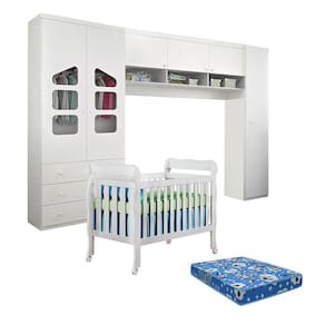 Quarto de Bebê Completo Eloisa com Berço Lila Branco Brilho com Colchão Ortobom Physical - Phoenix