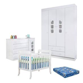 Quarto de Bebê Lívia com Berço Lila Branco Brilho com Colchão Ortobom Physical - Phoenix