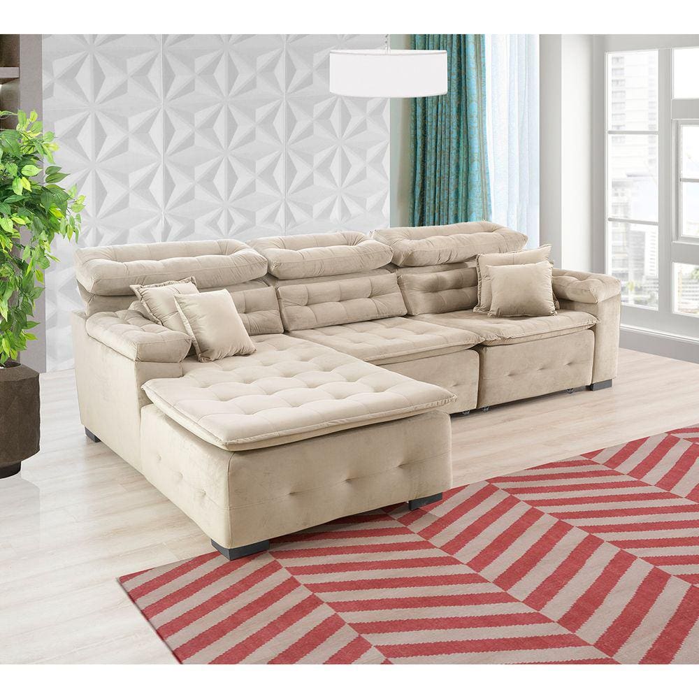 Sofá Orlando 2.80x1.50m com Chaise, Retrátil e Reclinável