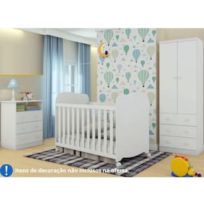 Quarto de Bebê Completo com Berço Americano Uli Guarda Roupa 2 Portas 3 Gavetas Smim E Cômoda 3 Gavetas Smim Móveis Peroba