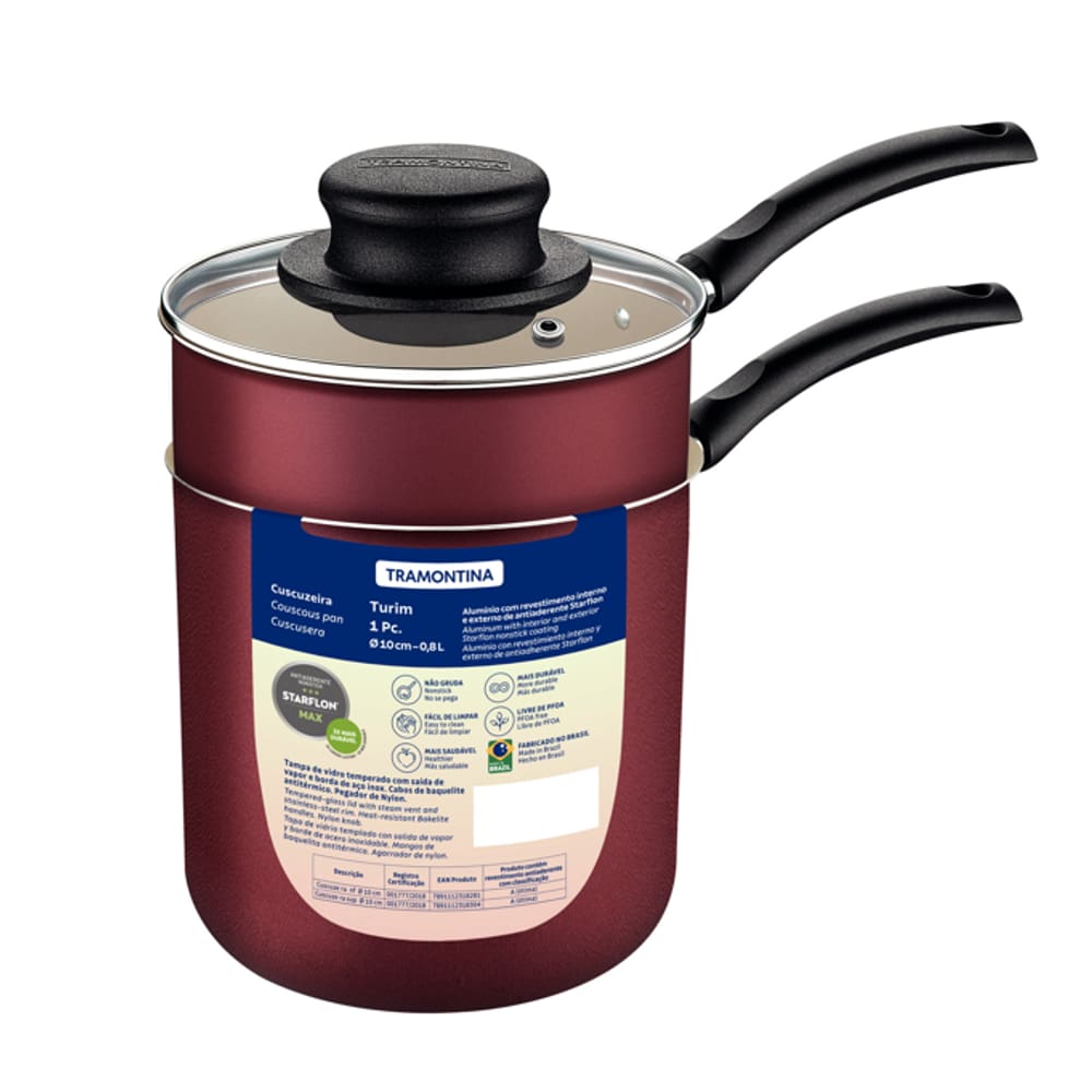Cuscuzeira Antiaderente Tramontina 10 cm Turim em Alumínio com Revestimento Starflon Max Vermelho 0,8 L