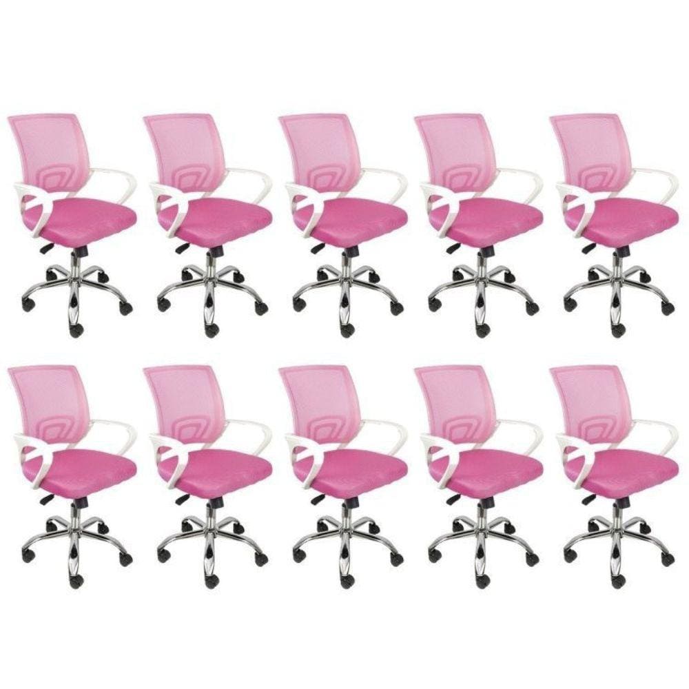 Kit 10 Cadeiras para Escritório Diretor Giratória Tok OR Design Rosa
