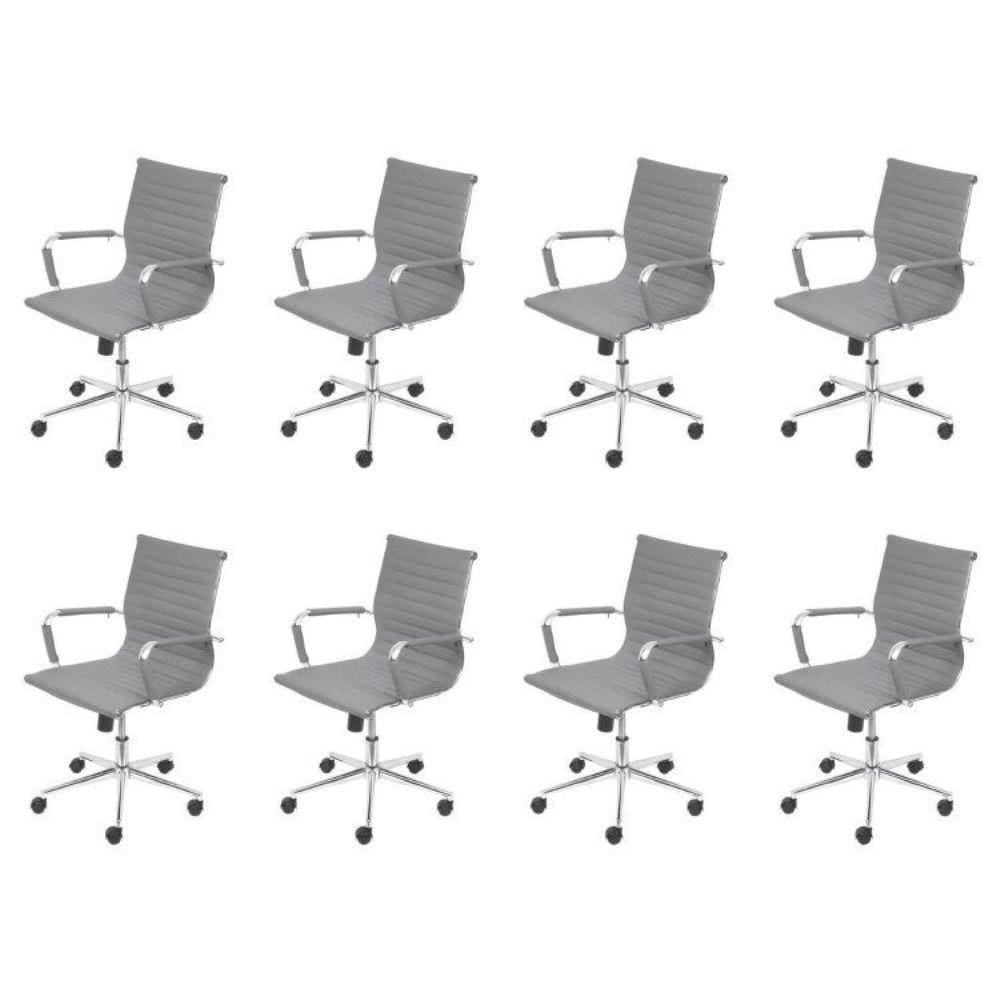 Conjunto 8 Cadeiras para Escritório Diretor com Rodízios Esteirinha Baixa OR Design Cinza