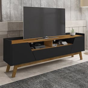 Rack Para Tv Até 70 Polegadas 2 Portas 1 Gaveta 2 Nichos Decor Móveis Bechara Preto Fosco/Marromlle