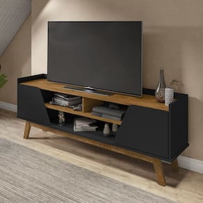 Rack Para TV Até 65 Polegadas 2 Portas 2 Nichos Decor Móveis Bechara Preto Fosco/Marromlle