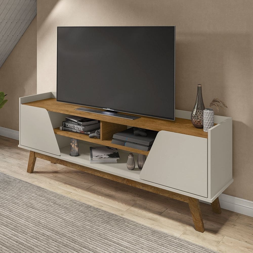 Rack Para TV Até 65 Polegadas 2 Portas 3 Nichos Decor Móveis Bechara Off White/Marromlle