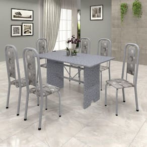 Conjunto de Mesa 140x75cm Tampo Granito com 6 Cadeiras Lavínea Soma Móveis Martelado Pérola/Ocre/Paraopeba