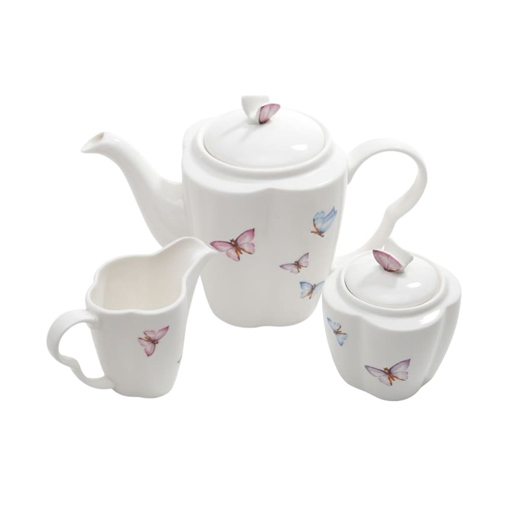 Cj Para Café/Chá de Porcelana Branca Borboletas 3 Peças Wolff