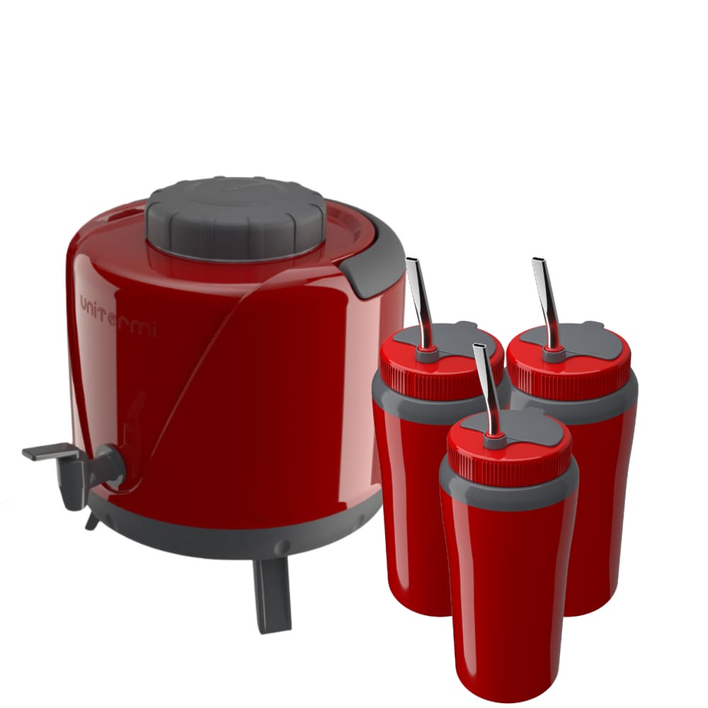 Kit Tererê Garrafa Térmica 5L + Copo Térmico Vermelho 650ml