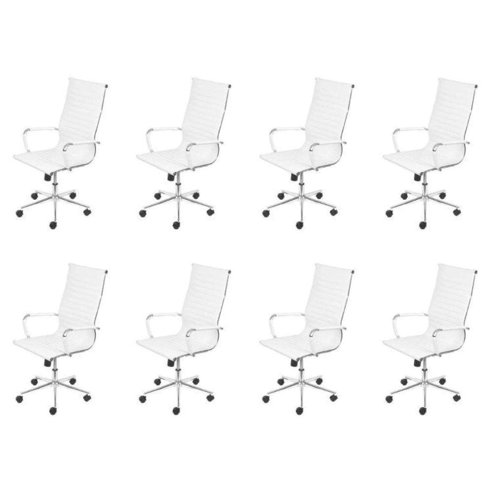 Conjunto 8 Cadeiras para Escritório Presidente com Rodízios Esteirinha Alta OR Design Branco