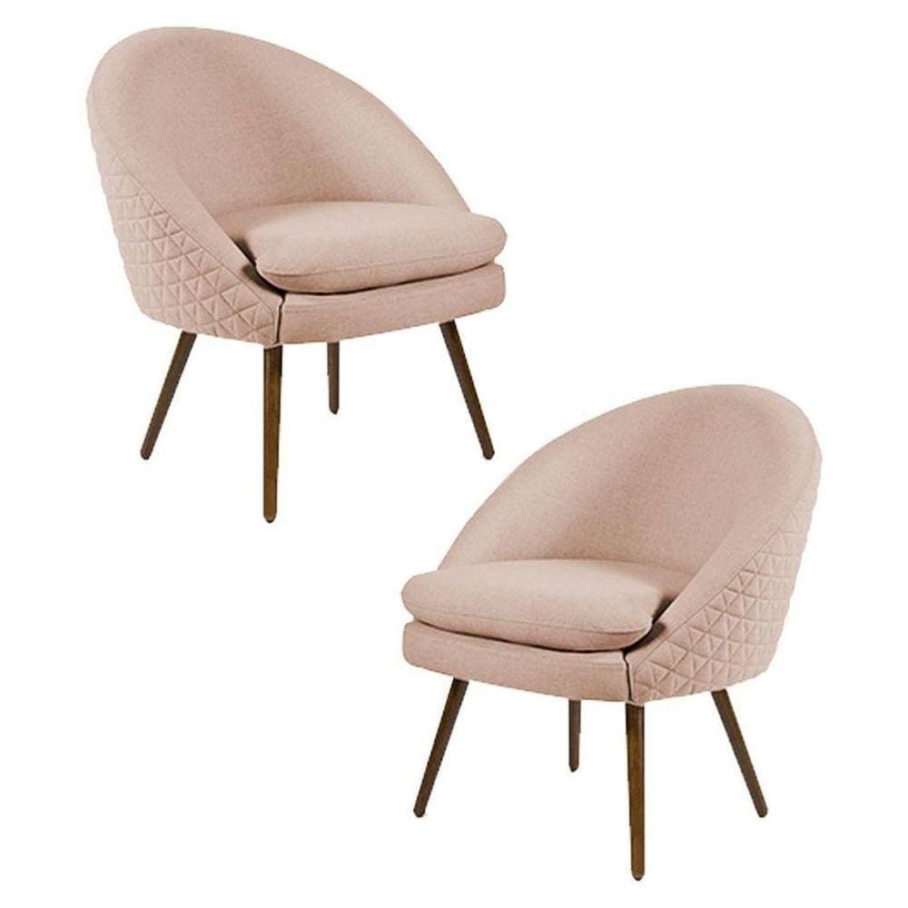 Kit 2 Poltronas  Pés Palito Rafa C-105 Linho Tressê Rosê