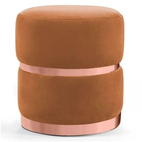 Puff Com Cinto E Aro Rosê Round B-262 Veludo Laranja