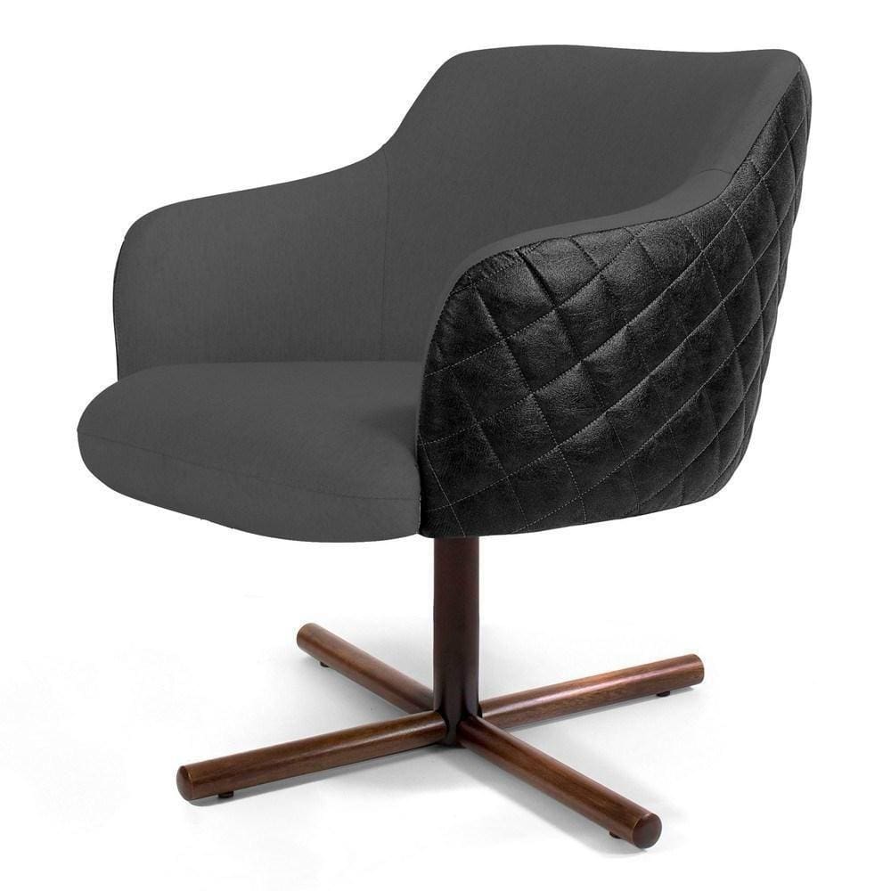 Poltrona Jade Giratória C-416 Corano Tressê Linho Cinza