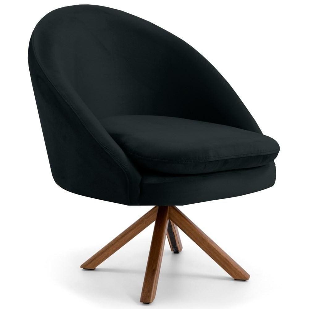 Poltrona Base Madeira Rafa B-300 Veludo Preto