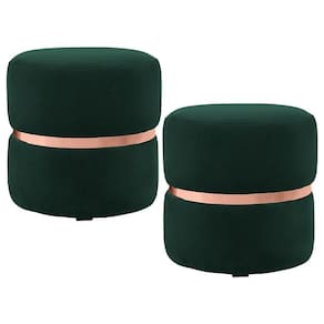 2 Puffs Com Cinto Rosê Round B-303 Veludo Verde Domi
