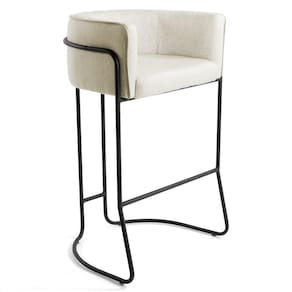 Banqueta Base Aço Preto Betina C-107 Linho Bege Fosco