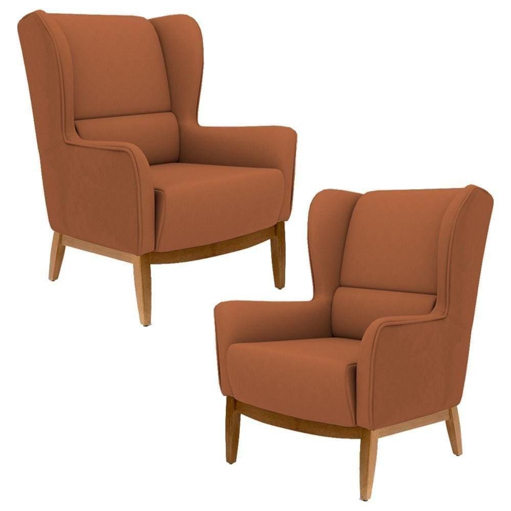 2 Poltronas Base Manu Madeira B-262 Veludo Telha Domi