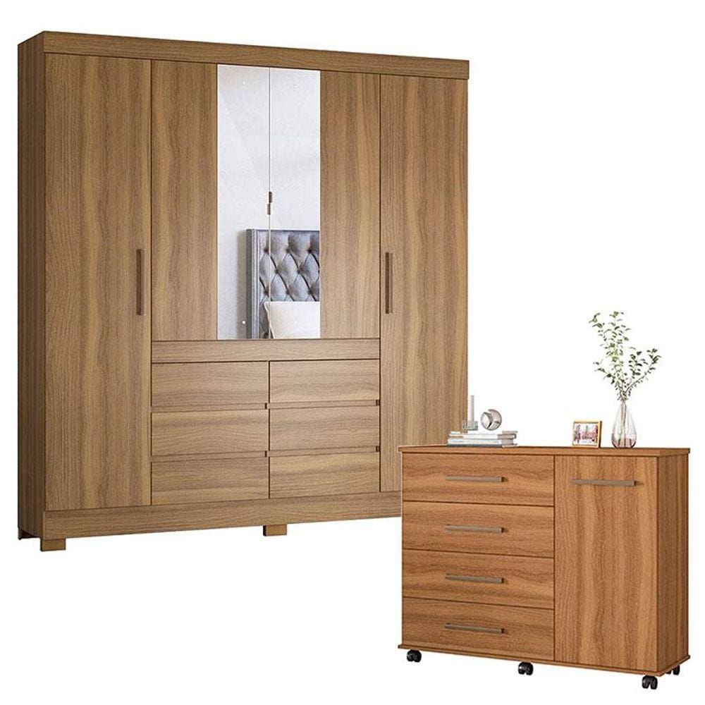 Cômoda Flora e Guarda Roupa Casal Cádis Amêndola Touch - Demóbile