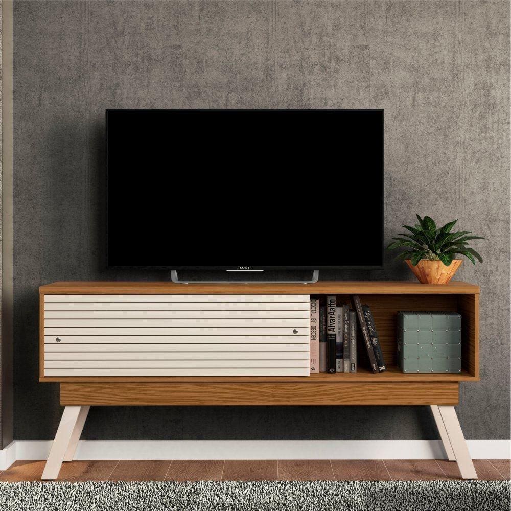 Rack Para Tv Retrô Frisado Beyle 1.5 Naturale Off White