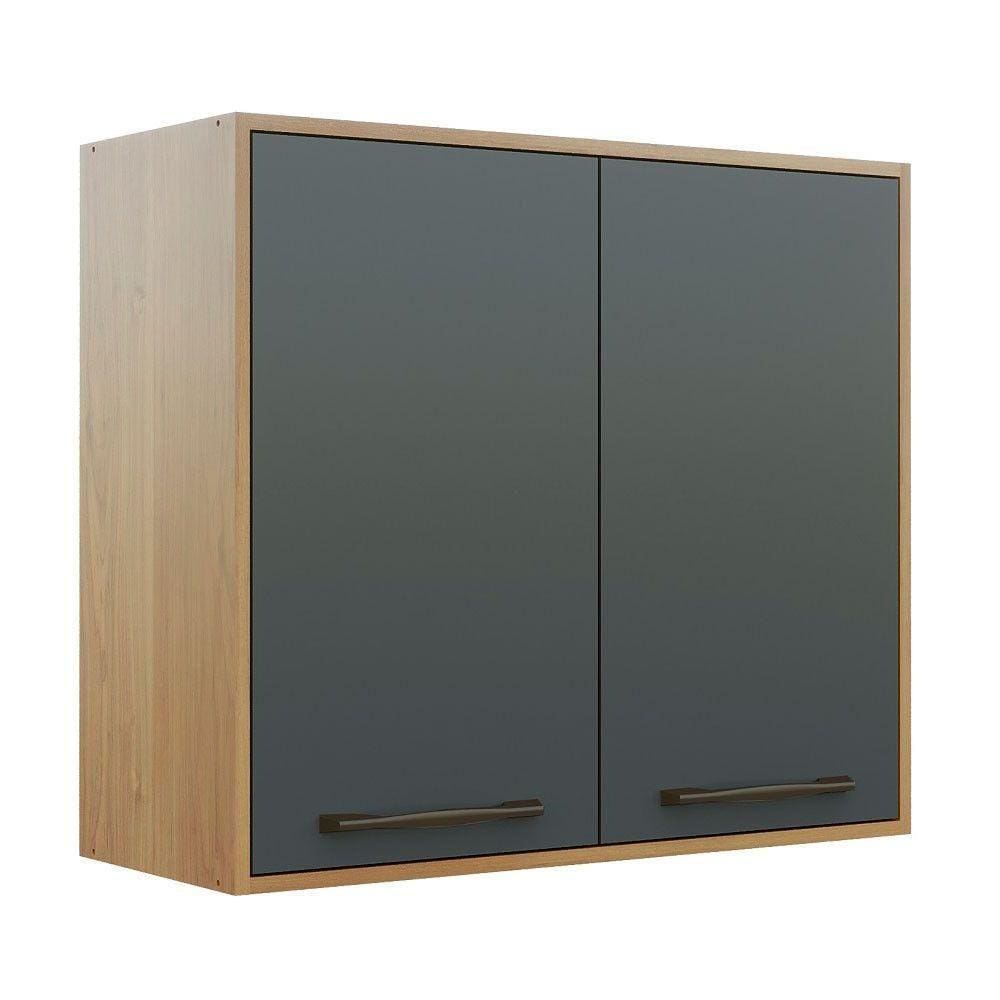 Armário Áustria Aéreo 80Cm 2 Portas Cinamono/Grafite