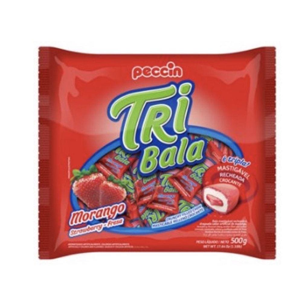 Bala Recheada Tribala Morango Pacote 500g