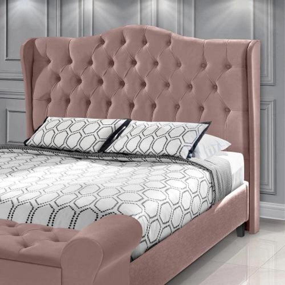 Cabeceira Casal Estofada Dubai Veludo Rose