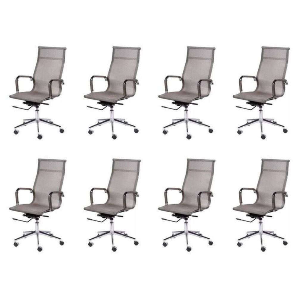 Conjunto 8 Cadeiras para Escritório Presidente com Rodízios Tela Mesh OR Design Cobre
