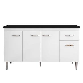 Balcão de Cozinha Gabriela Branco Flex com Tampo 150 cm Preto Fosco - AJL