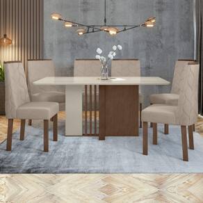 Conjunto de Mesa 6 Cadeiras Tampo MDF e Vidro Nell Móveis