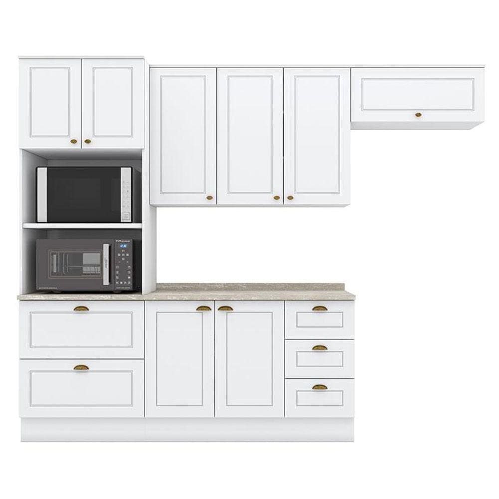 Cozinha Modulada Americana 4 Peças Branco HP com Tampo Calcare - Henn