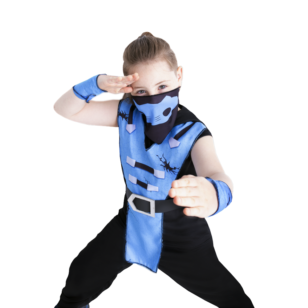 Fantasia Ninja Infantil Azul Fight Mortal Carnaval Halloween